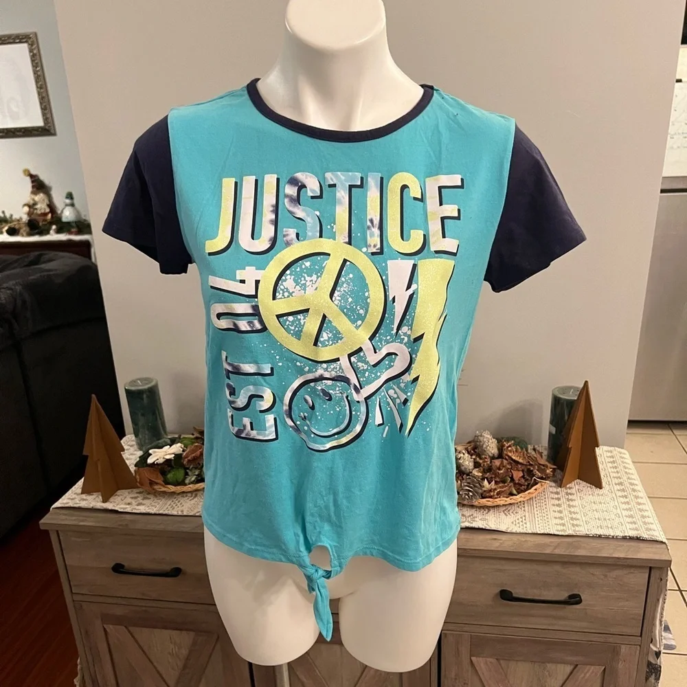 Justice girls blue and yellow tie front shirt
